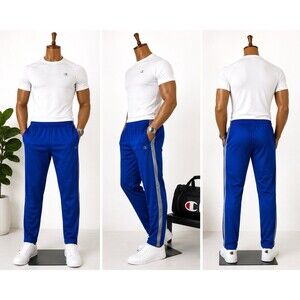 Champion Jogger Sweatpants Mens Large  Blue  Drawstring Pockets GymStripe Active